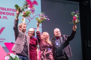 Vasemmistoliiton puheenjohtajisto. Kuvan oikeudet: Anna Weckström / Pirkanmaan Vasemmisto